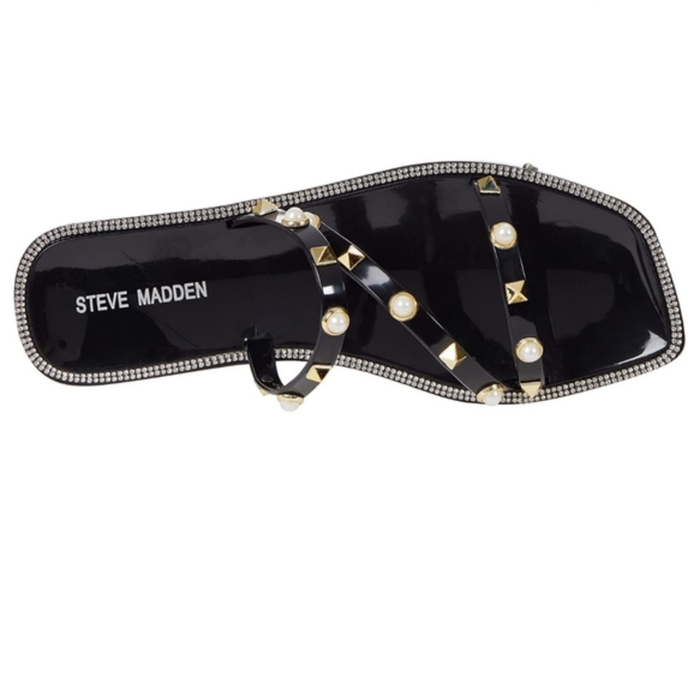 Steve Madden Black Jellah Sandals Studded Rhinestone Jelly Shoes